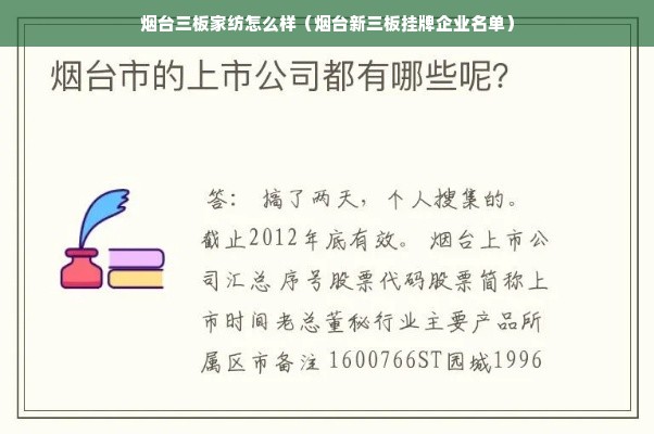 烟台三板家纺怎么样（烟台新三板挂牌企业名单）